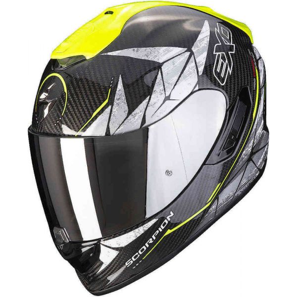 Casti Moto Integrale Scorpion Exo Casca Moto Full-Face 1400 Evo Carbon Air Aranea Negru/Galben Fluo
