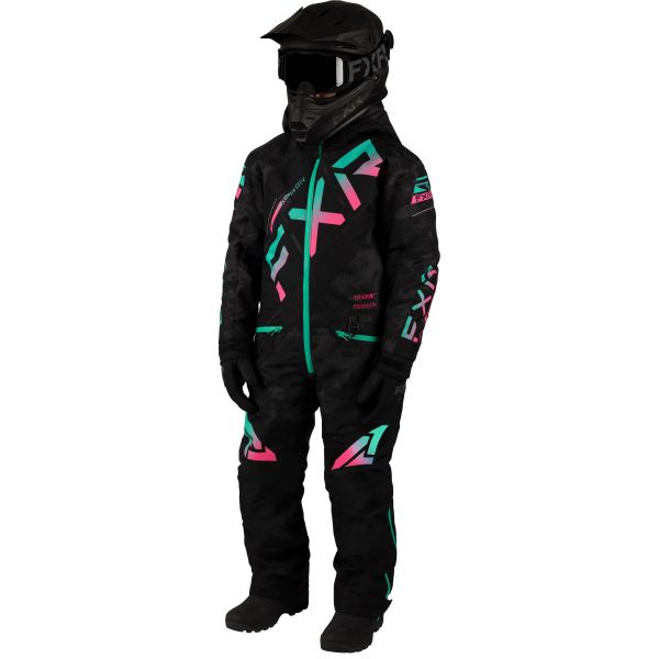 Combinezon Monosuit SNOW Copii FXR Combinezon Snowmobil Youth CX Black Camo/Mint-E Pink Fade