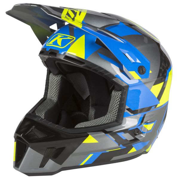 Helmets Klim F3 Carbon Snowmobil Helmet ECE Raid Electric Blue Lemonade/Hi-Vis