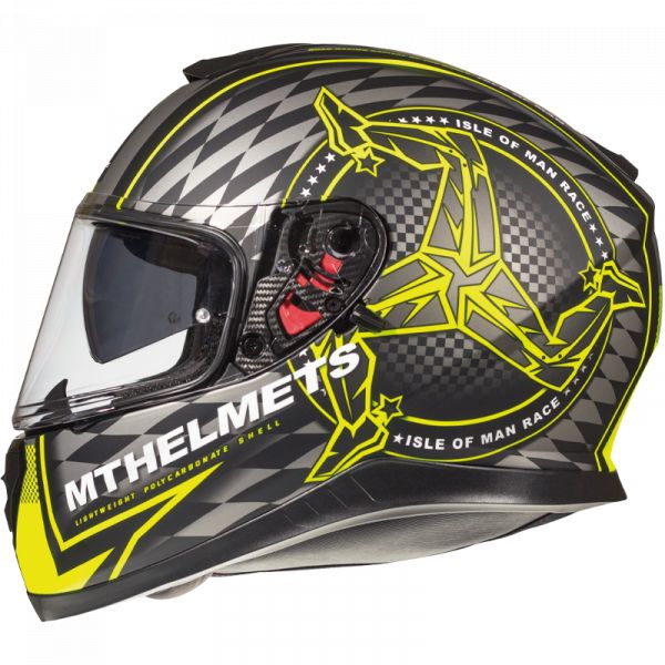 Casti Moto Integrale MT Helmets Casca Moto Full-Face Thunder 3 SV Isle of man A3 Matt Fluor Yellow 2022