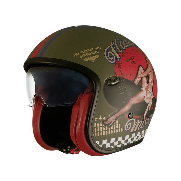 Casti Moto Jet (Open Face) Premier Helmets Casca Moto Open-Face/Jet Vintage PU MILBM Matt Olive/Red 2024