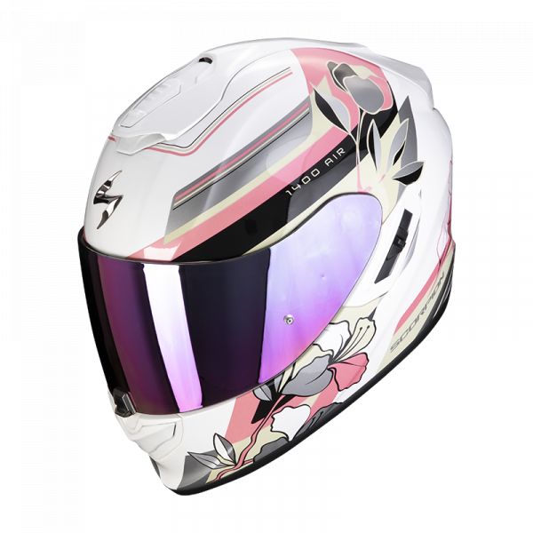 Casti Moto Integrale Scorpion Exo Casca Moto Full-Face Exo-1400 Air Gaia Pearl White/Pink/Green