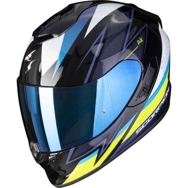 Casti Moto Integrale Scorpion Exo Casca Moto Full-Face/Integrala 1400 Evo Air Thelios Negru/Albastru/Galben fluo