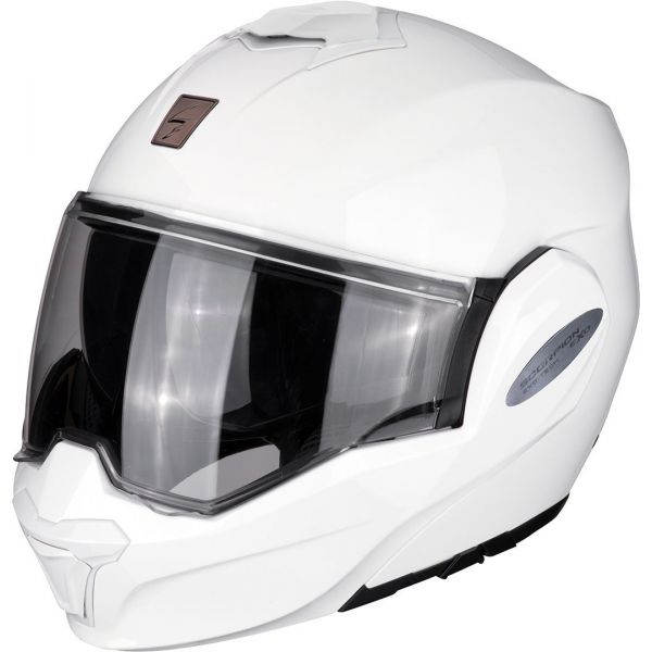 Moto Helmet Modular Flip Back Exo Tech Solid White Scorpion Exo