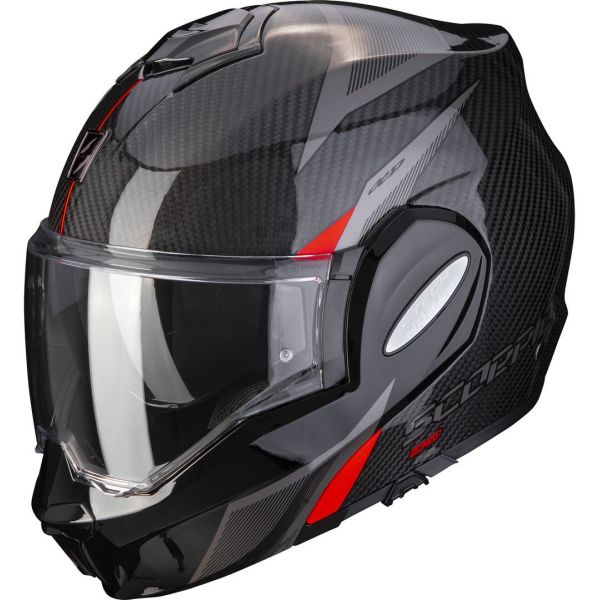 Casti Moto Flip-up (Modulabile) Scorpion Exo Casca Moto Modulara Flip-Up Exo-Tech Carbon Top Black/Red